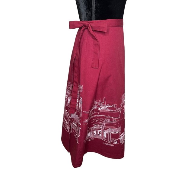 Quahog Hollow Skirt Womens XS Maroon Berry Midi Aline Wrap Tourist Sketch - Picture 6 of 11